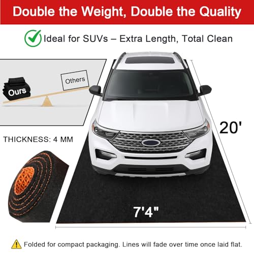 20' x 7'4" Garage Floor Mats - All-Weather Garage Floor Mats for Under Car, Absorbent Oil Spill Mat, Anti-Slip Garage Carpet, Reusable Garage Mats with Waterproof Backing, Garage Car Mat & Floor Rug - size: 7'4" x 20' (Rectangular)