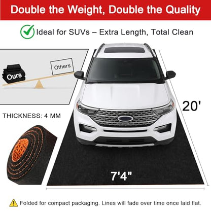 20' x 7'4" Garage Floor Mats - All-Weather Garage Floor Mats for Under Car, Absorbent Oil Spill Mat, Anti-Slip Garage Carpet, Reusable Garage Mats with Waterproof Backing, Garage Car Mat & Floor Rug - size: 7'4" x 20' (Rectangular)