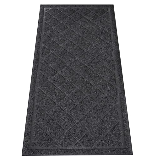 Front Door Mat Indoor Outdoor, 48" x 24" Non Slip Welcome Doormat for Entryway, Heavy Duty Low Profile Entrance Rug for High Traffic Areas, Patio, Outside Entry, Yard, Porch Waterproof - color: Black Square Mesh, size: 48" x 24"