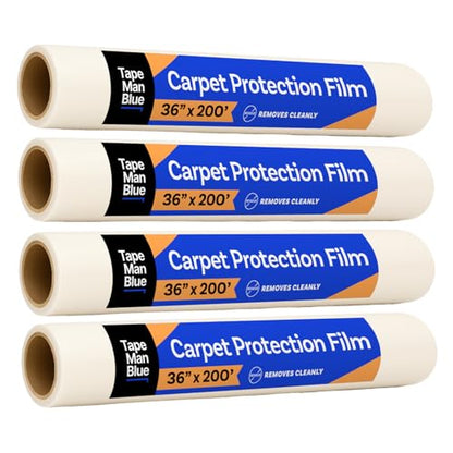 TapeManBlue Carpet Protection Film 36" x 200', 4 Rolls, Self Adhesive Plastic Carpet Protector Film with Clean Removal & Easy Unwind, Durable Protection Tape to Shield Your Surface - size: 36" x 200' (4 rolls)