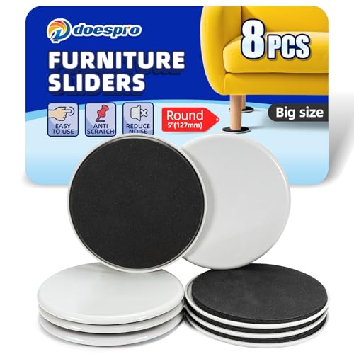 8 Pcs Large Furniture Sliders for Hardwood Floors & Carpet-5" Reusable Heavy Duty Furniture Movers Sliders,Floor Protectors & Chair Glides for Wood Floors Tile Move Heavy Furniture Easy-Gray Round - color: 01 Pe Sliders Round, size: 5"(8 Pack)
