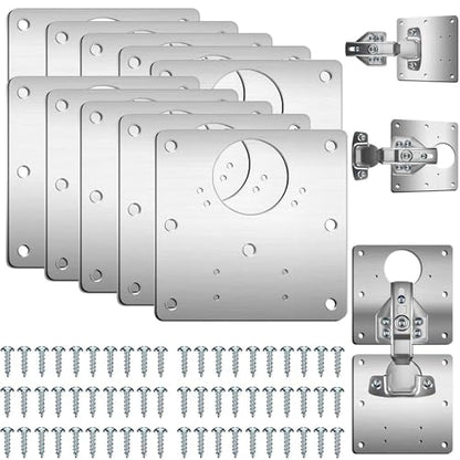 10PCS Hinge Repair Plate,Cabinet Hinge Repair Plate with Customized Screws,Stainless Steel Kitchen Cupboard Door Hinge Repair Brackets with Holes for Kitchen Cupboards - style: Modern-10PCS-square