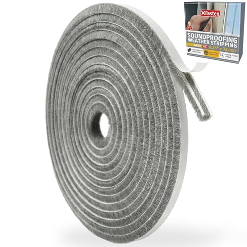 XFasten Self Adhesive Weather Stripping for Windows and Doors, 0.35" x 33 Ft Soundproofing Door Brush Seal Draft Stopper, Gray Insulation Seal Strip for Summer Heat, Winter Draft Blocker, 0.35" Thick - size: 0.35" Thick (0.35-Inch x 33 Feet)