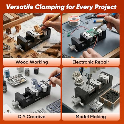 Saker Fractal Vise-Mini Vise Clamp- Bench Vise/Drill Press Vise, Self-Adjusting Aerospace-grade Aluminum Alloy&Heavy-Duty CNC Machined for Jewelry Making, DIY, Woodworking, and Repair - color: Black