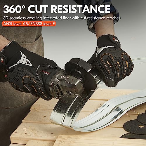 Vgo... Cut Resistant Gloves, Cutproof Leather Work Gloves Men Women,EN388 level E, ANSI level A5,Touchscreen,Mechanics Gloves - color: 1 Pair -Black, size: X-Large(1 Pair)
