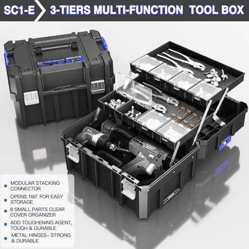 4 Tier Stackable Rolling Tool Box with Wheels | Modular Tool Organizer Box Storage System | Portable Tool Box with Drawers | Tough and Durable | For Garage Storage | Home Repairs | Professional Work - style: 4 Tier Stackable Tool Box-B