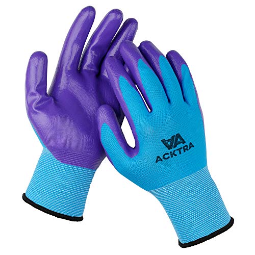 ACKTRA Nitrile Coated Safety WORK GLOVES 12 Pairs, WG003 Blue/Purple, Large