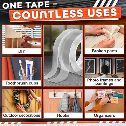 2Pcs Clear Double Sided Mounting Tape – 2-Size Double Face Tape Heavy Duty 240"х1.18" & 0.8" (20 Ft) – Home, Office, Decor & Diy Projects, No Tools Needed, Works on Wall, Tile, Glass, Metal, & Plastic - size: 20 ft x 1.2" & 0.8"