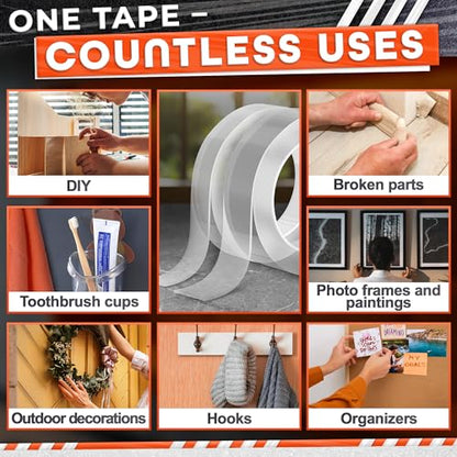2Pcs Clear Double Sided Mounting Tape – 2-Size Double Face Tape Heavy Duty 240"х1.18" & 0.8" (20 Ft) – Home, Office, Decor & Diy Projects, No Tools Needed, Works on Wall, Tile, Glass, Metal, & Plastic - size: 20 ft x 1.2" & 0.8"
