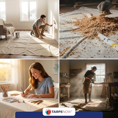 Tarps Now 4x12 ft Premium Heavy Duty Canvas Drop Cloth for Painting - Reusable Painter Tarp, 100% Cotton Fabric Floor Cover & Furniture Protection, Washable Paint Drop Cloth - size: 4' X 12'