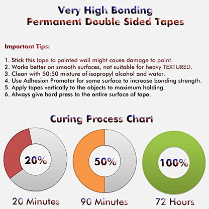 LLPT Double Sided Tape Acrylic Waterproof Permanent Mounting Tape 0.4 Inch x 108 Ft Total for Nail Box Home Deco and LED Strips Lights (AC0400) - size: 0.4" Width