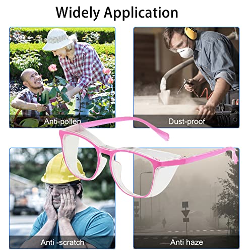 Safety Glasses for Men Women Nurses Anti Fog Stylish Fashion Comfortable Goggles with Side Shields Eye Protection for Adult - color: Dark Pink