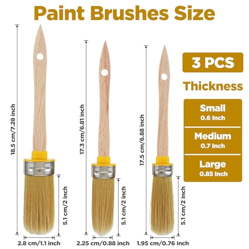 3 Packs Trim Paint Brush for Walls, Round Paint Brushes for Touch up House Wall Edges, Detail Areas Small Repairs Art, Sash, Baseboards and Corners