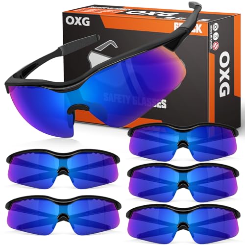 OXG 6 Pack Tinted Safety Glasses for Men Women, Safety Goggles ANSI Z87.1 Protective Eyewear Scratch Resistant Eye Protection - color: Blue