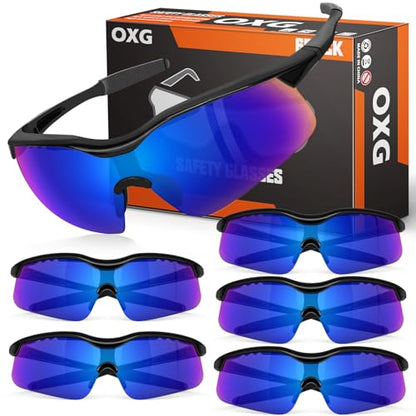 OXG 6 Pack Tinted Safety Glasses for Men Women, Safety Goggles ANSI Z87.1 Protective Eyewear Scratch Resistant Eye Protection - color: Blue