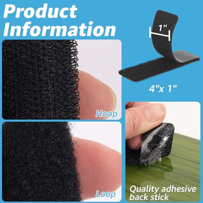 Art3d 16 Sets Hook and Loop Tape Sticky Back,1 in.x 4 in. Double-Sided Command Adhesive Strip Heavy Duty - color: Black, size: 4 x 1 Inch (Pack of 16)