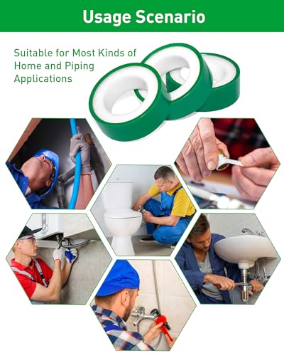 3 Roll Plumbers Tape, Teflon Tape, -374 to 536 Degree F Temperature Range, High Density 0.45g/cm, Water Pipe Sealing Plumbing Tape, Duct Tape, L 390 in x W 0.47 in³. Green - style: Green 0.47 in *3 Roll