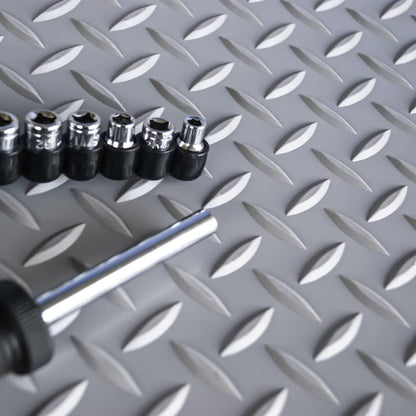 WorkForce Vinyl Diamond Plate Commercial Grade Matting, Heavy Duty Floor Mat for Garages, Industrial Facilities, and High-Traffic Areas, 1/8" x 24" x 4', Gray