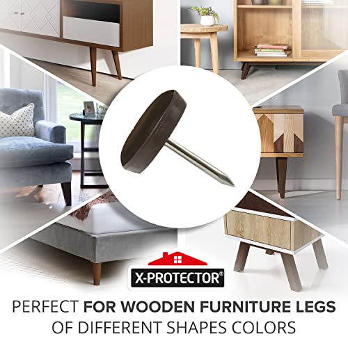 Chair Glides X-PROTECTOR – 1" Furniture Glides 40 pcs – Brown Nail-on Chair Sliders – Premium Chair Leg Floor Protectors – Slide Effortlessly with Chair Leg Pads That Protect Your Floor! - size: 1" 40 PCS Brown