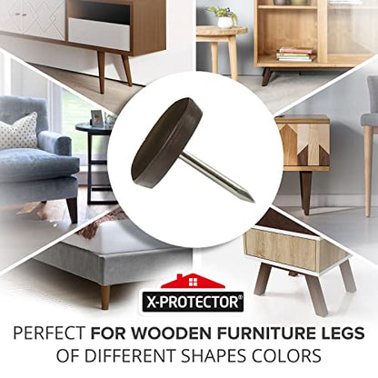 Chair Glides X-PROTECTOR – 1" Furniture Glides 40 pcs – Brown Nail-on Chair Sliders – Premium Chair Leg Floor Protectors – Slide Effortlessly with Chair Leg Pads That Protect Your Floor! - size: 1" 40 PCS Brown
