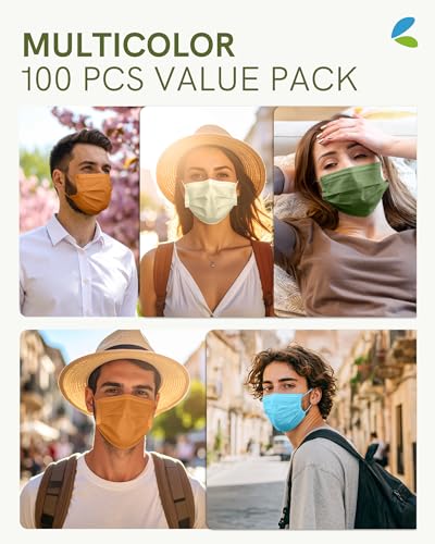 FriCARE Face Masks Disposable for Adults, 4 Ply ASTM Level 3, Individually Wrapped Mask for Allergy Protection, 100 Pack, Earth & Sky - color: Earth Sky