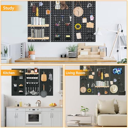3pcs Heavy Duty Metal Pegboard Panels, Garage Wall Mounted Tool Organizer Peg Board for Garage, Workshop Storage and Workbench (Black) - style: Metal pegboard-3pack