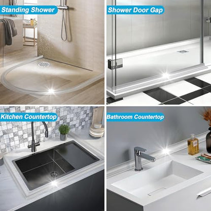 98Inch Shower Threshold Water Dam, Self-Adhesive Silicone Shower Barrier Water Stopper Shower Door Bottom Seal Strip Shower Splash Guard for Bathroom Kitchen Bathtub - color: Transparent, style: 98 inch
