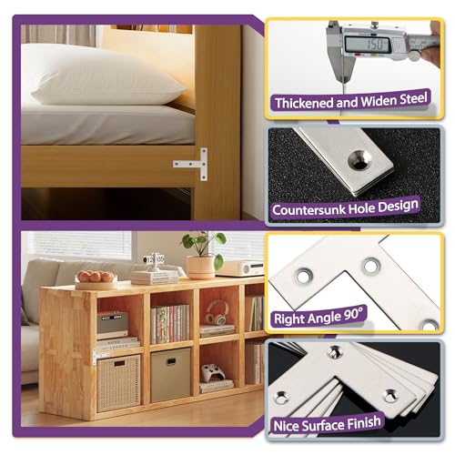 Alise T Flat Brackets,Corner Bracket Corner Brace Mending Plate Repair 80mm x 80mm Stainless Steel Flat Braces for Wood Tables, Chairs, Sofas, Beds, Cabinets, Doors and Windows,Brushed,Pack of 10 - size: 80x80mm, style: Brushed