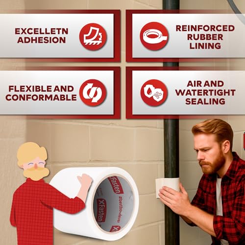 XFasten Waterproof Patch and Seal Tape, White, 4-Inch by 10-Foot Roof and Gutter Rubber Repair Tape for Stop Leak Repair on Gutter, Roof, Boat, Pool Liner and HVAC – Waterproof and Puncture-Resistant - color: White, size: 4-Inch by 10-Feet