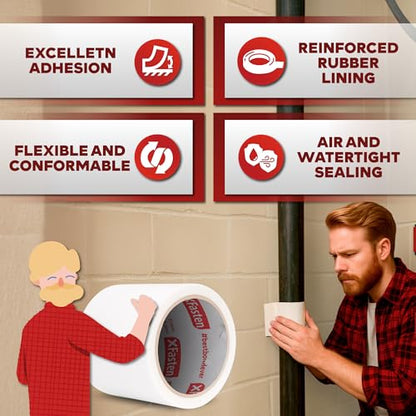 XFasten Waterproof Patch and Seal Tape, White, 4-Inch by 10-Foot Roof and Gutter Rubber Repair Tape for Stop Leak Repair on Gutter, Roof, Boat, Pool Liner and HVAC – Waterproof and Puncture-Resistant - color: White, size: 4-Inch by 10-Feet