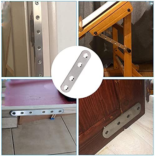 MroMax 10Pcs 201 Stainless Steel Straight Brackets 3.15" x 0.67" Flat Straight Braces Brushed Metal Fixed Connecting Plate for Repairing Furniture, Bookcase, Table, Chair Legs 4 Holes with Screws - size: 3.15"x 0.67"x 0.08"(LxWxT)