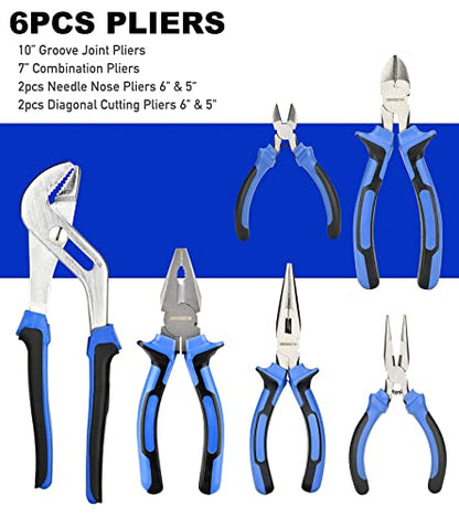 URASISTO 24-Piece Household Tool Kit for Men Repair Hand Tool Set Bag with Hammer, Screwdriver,Pliers, Wrench set with Storage Bag