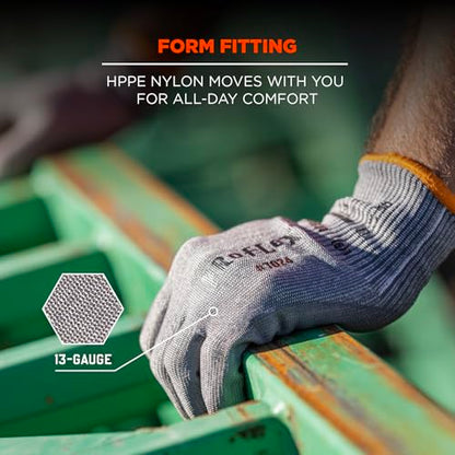 Ergodyne ProFlex 7024 Cut Resistant Work Gloves, ANSI A2, PU Coated Palms for Flexible No Slip Grip, Abrasion Resistant, 13g, Touchscreen Capable, Gray, Medium - size: Medium