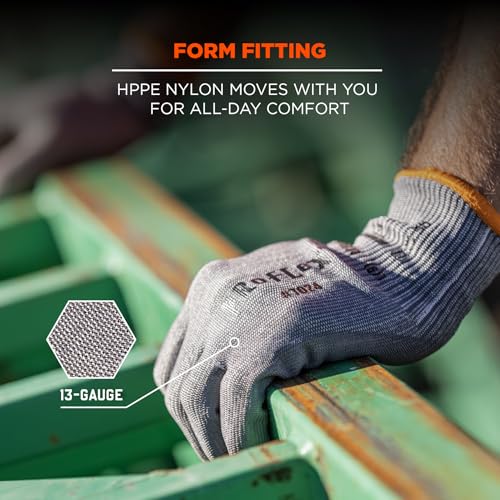 Ergodyne ProFlex 7024 Cut Resistant Work Gloves, ANSI A2, PU Coated Palms for Flexible No Slip Grip, Abrasion Resistant, 13g, Touchscreen Capable, Gray, Extra Large - size: X-Large
