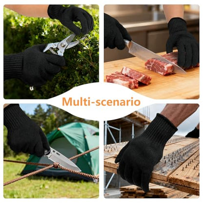 Cut Resistant Gloves Food Grade, Level 5 Protection,Safety Dexterity Cutting Gloves with Stainless Steel Wire for Kitchen Chefs Butchers Meat Cutting Mandoline Oyster Shucking Garden Wood Carving, L - color: Black