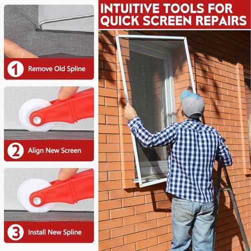 Screen Roller Tool Set with Spline Removal Hook, 2pcs Window Screen Roller for Screen Installation Repair Replacement, Durable Screen Spline Tool Kit for Window Sliding Door Patio RV
