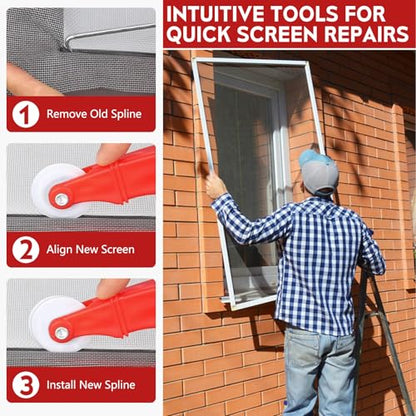 Screen Roller Tool Set with Spline Removal Hook, 2pcs Window Screen Roller for Screen Installation Repair Replacement, Durable Screen Spline Tool Kit for Window Sliding Door Patio RV
