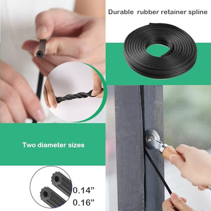 Screen Tool for Window Screen Replacement - Two Spline Roller (Steel and Nylon Bearing Roller), Spline Removal Hook, Two Sizes Screen Spline, Utility Knife, Tape Measure, Tooltriz