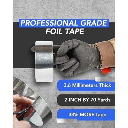 TapePlus Aluminum Foil Tape - Heat Resistant Duct Seal for HVAC Applications - Waterproof Insulation Tape - Aluminum Adhesive Sheet for Dryer Duct Repairs - 4 Pack, 2 in x 210 ft, Silver - size: 4 Pack