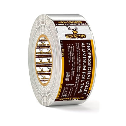Buck Aluminum Foil Tape – 2 Inch x 216ft (72 yd), 3.6 Mil – HVAC Tape for Ductwork, AC, Dryer Vents & Insulation – Silver Foil Tape for Metal Repair, Exhaust Sealing & Air Conditioning (1 Pack) - size: 2 Inch, style: 1 Pack