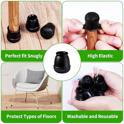 24 Pcs Extra Small Chair Leg Floor Protectors, Silicone Chair Leg Protectors for Hardwood Floors, Round Felt Pads Caps Chair Leg Covers to Protect Floors from Scratches & Noise(Black, Fit 0.35"-0.55") - size: XS(Fit: 0.35"-0.55")