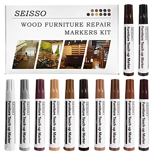 SEISSO Furniture Touch Up Markers, Wood Repair Kit for Furniture, 12 Colors Wood Touch Up Markers for Scratches, New Upgrade Furniture Repair Kit - Restore Wooden Table, Cabinet, Floors, Door - color: Markers