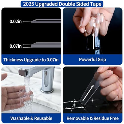 Nano Double Sided Heavy Duty Mounting Tape 2 Rolls, 20FT Total, 120 x 1.18 Inch, Removable Washable Reusable Adhesive Tape for Wall Hanging, Home Decor, Posters, Crafts, Classroom & Office - size: 20FT