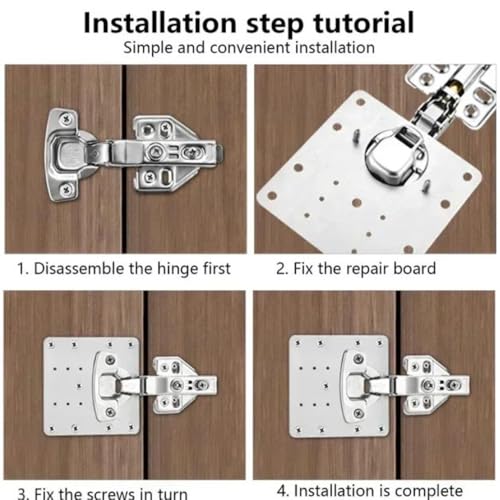 Stainless Steel Cabinet Hinge Repair Plate Kit Door Hinge Mounting Plate with Screws for Home Kitchen Cupboard Furniture (2set,2 Fixing Plates and 12 Screws) - color: 2set,2 fixing plates and 12 screws