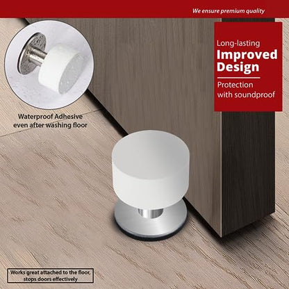 2 Pack Door Stoppers Stop with Extra Stickers, Self-Adhesive Door Stops with Black Rubber Bumper & Stainless Steel Body - Heavy Duty Door Knob Wall Protector Sound Dampening for Home & Office Use - style: 2 Pack White