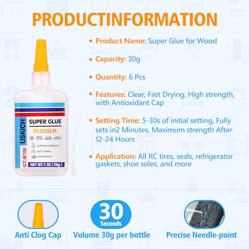 Super Glue for Rubber with Anti Clog Cap. 6 x 1 fl oz,CA Glue - Waterproof Clear Glue Cyanoacrylate Glues for RC Tires, Seals, Gaskets, Soles, Hose, Mat & Neoprene, Automotive Parts Repair, Quick Dry - style: Rubber-Glue