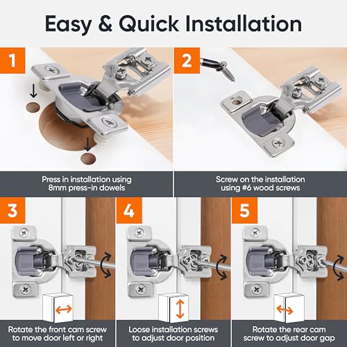Decobasics 4 Pack Soft Close Cabinet Hinges – 3/4" Overlay for Kitchen Cabinet Doors, Face Frame Concealed Hidden Hinges – Stainless Steel, Self-Closing with 3-Way Adjustment & Slow Close Damper - size: 3/4 Inch