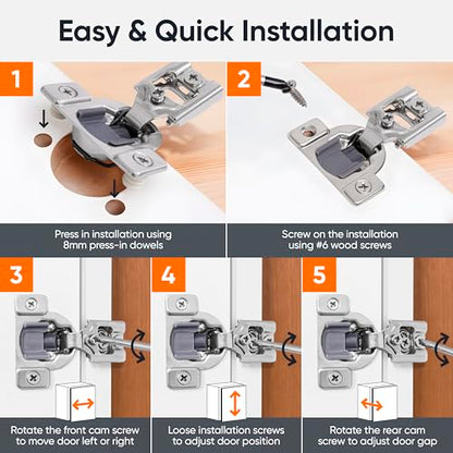 Decobasics 4 Pack Soft Close Cabinet Hinges – 3/4" Overlay for Kitchen Cabinet Doors, Face Frame Concealed Hidden Hinges – Stainless Steel, Self-Closing with 3-Way Adjustment & Slow Close Damper - size: 3/4 Inch