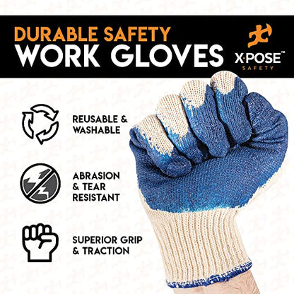 Xpose Safety Red & Blue Palm Work Gloves – Latex-Coated Knit Grip Safety Gloves for Construction, Electricians, & General Use - color: Blue
