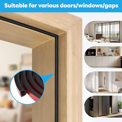 Weather Stripping Door Seal, Self Adhesive Weather Strip Silicone D Shaped Seal Strip for Door Frame and Window Seal, Suitable for Gap from 3mm to 6mm(Size:20Ft, 3/8" W×1/4" T, Black) - size: S (3/8"W × 1/4“T）20Ft